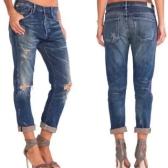Citizens Of Humanity Corey Slouchy Slim Distressed Blue Denim Jeans | Size 23 - Picture 1 of 11